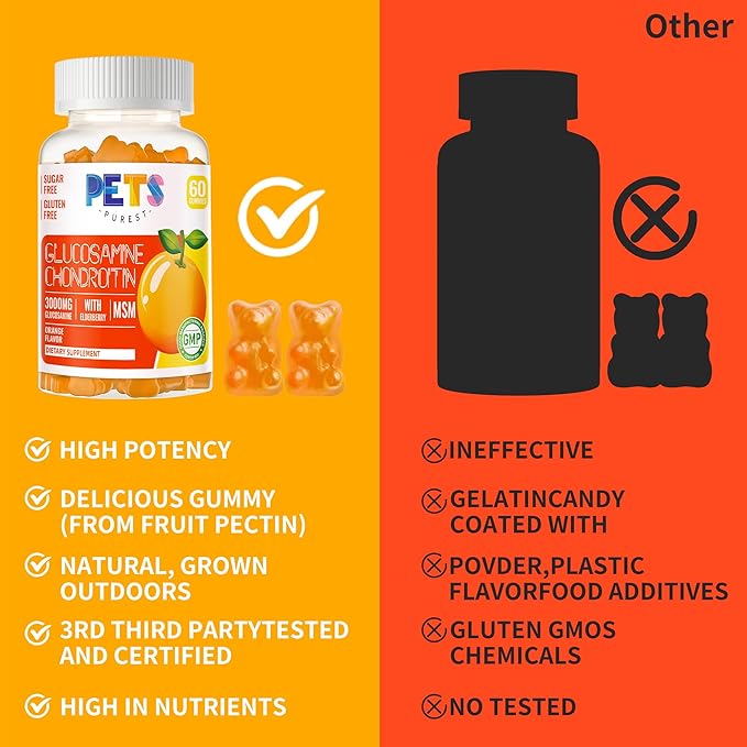 Glucosamine Chondroitin Gummies with MSM & Elderberry Extra Strength - Joint Support, Antioxidant Immune Support Supplement for Adults, Men & Women.(2 Pack) Orange