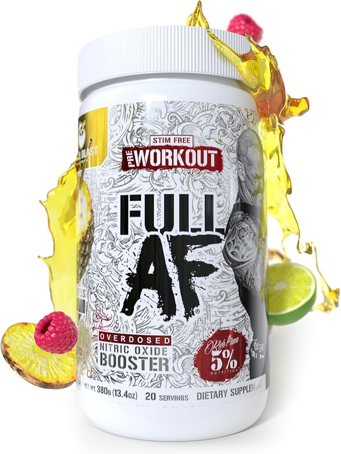 5% Nutrition FullAF Pre-Workout | Stim-Free with Massive Pumps | L-Citrulline, L-Taurine, Nitrosigine, GlycerSize (Beach Blast)