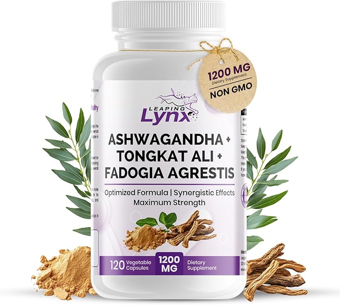Ashwagandha + Tongkat Ali + Fadogia Agrestis – 120 Capsules, 1200mg Per Serving – Powerful Herbal Blend for Energy, Stamina & Vitality – Synergistic Formula for Active Lifestyles – 3rd Party Tested