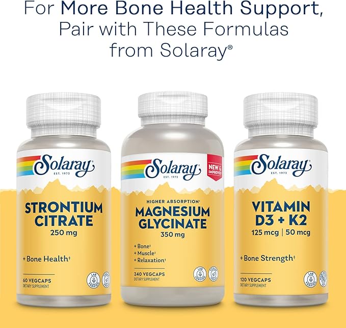 Solaray Calcium Bisglycinate 1000mg with Vitamin D-3, Chelated Calcium Supplement for Bone Strength and Healthy Teeth Support, Enhanced Absorption and Easy to Digest, 30 Servings, 120 VegCaps