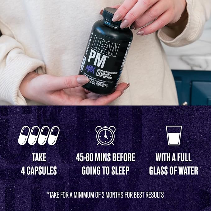 Jacked Factory Lean PM & Lean PM Max Night Time Fat Burner, Sleep Aid Supplement, & Appetite Suppressant for Men and Women (180 Capsules)