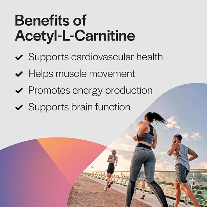 PureFormulas Acetyl L-Carnitine Cognitive & Memory Support L Carnitine Supplement for Brain, Focus, & Calmness Alcar, 500mg Dairy Free Non-GMO 60 Capsules