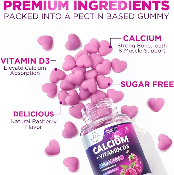 Sugar-Free Calcium Supplements for Women + 400 IU Vitamin D3 - Calcium Chews Gummy for Bone & Immune Support, Supports Teeth & Bone Strength, Chewable Calcium Supplement for Women & Men - 60 Gummies