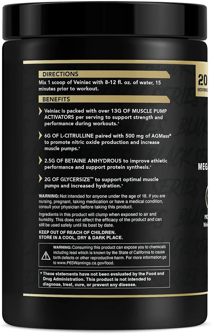 Anabolic Warfare Veiniac Muscle Pump Activator Supplement Stimulant Free Pre-Workout with L-Citrulline, Betaine Anhydrous, & Added AGMass™, Increases Nitric Oxide*, Fruit Punch 20 Servings
