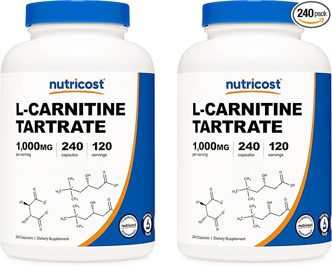Nutricost L-Carnitine Tartrate 500mg, 240 Capsules - 1000mg Per Serving (2 Bottles)