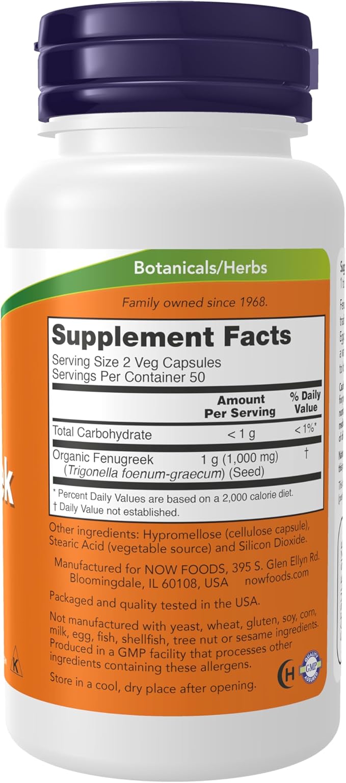 NOW Supplements, Fenugreek (Trigonella foenum-graecum) 500 mg, Herbal Supplement, 100 Veg Capsules