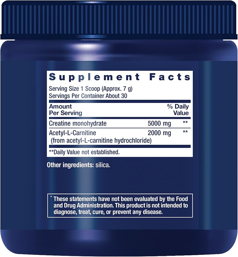 Life Extension Creatine Acetyl-L-Carnitine Energy Plus, Energy Support Supplement, creatine monohydrate, Acetyl-L-carnitine, Gluten-Free, Non-GMO, Vegetarian, 30 Servings