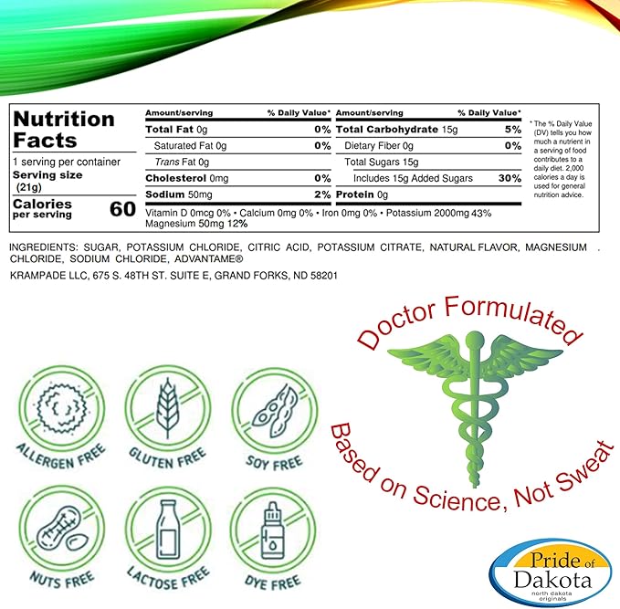 Potassium Magnesium Supplement Electrolytes Powder - 50 mg Mag + 2000 mg K, >2X More Than Coconut Water | Cramp Relief | Hydration Packets