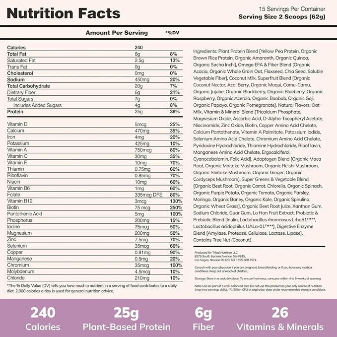 Ka’Chava All-In-One Nutrition Shake Blend, Coconut Acai, 15 Servings, 85+ Superfoods & Nutrients, Meal Replacement, Greens Plant-Based Superfood Powder Protein Drink, Digestive Enzymes & Probiotics, Vegan Dairy Gluten Free