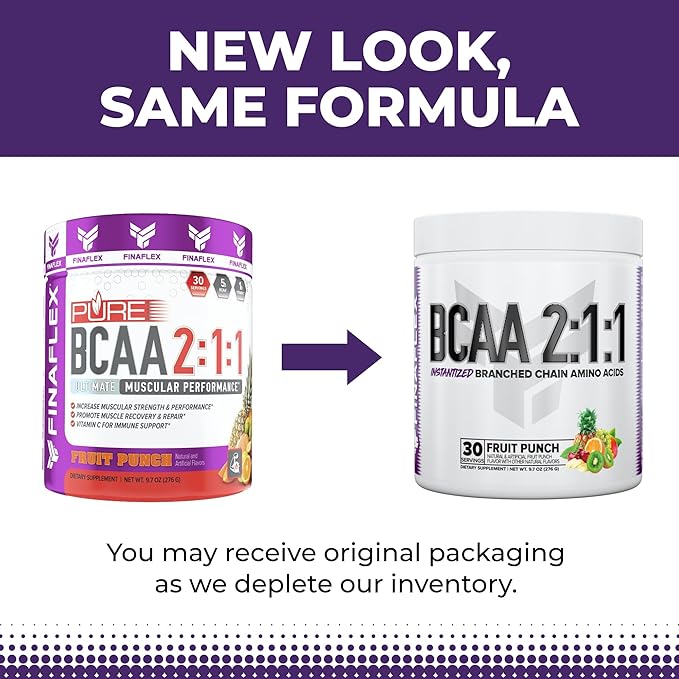 FINAFLEX Pure BCAA 2:1:1, Fruit Punch - 9.7 oz - Promotes Strength, Recovery & Performance - with 2:1:1 Ratio of Leucine, Isoleucine & Valine + Vitamin C - 30 Servings