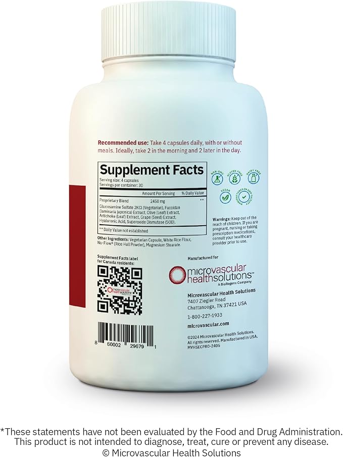 Endocalyx Pro Supplement – Endothelial Glycocalyx Support 120 Capsules - Vascular & Microcirculation Health – Clinically-Studied – Patented – Supports Nitric Oxide Functions