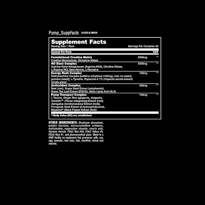 Animal Pump Pre-Workout Supplement – for Energy, Focus and Muscle Volumizing, with Nitric Oxide Boosters Including Stims and Nootropics, Creatine, and Ultimate Pump Enhancer, 30 Packs