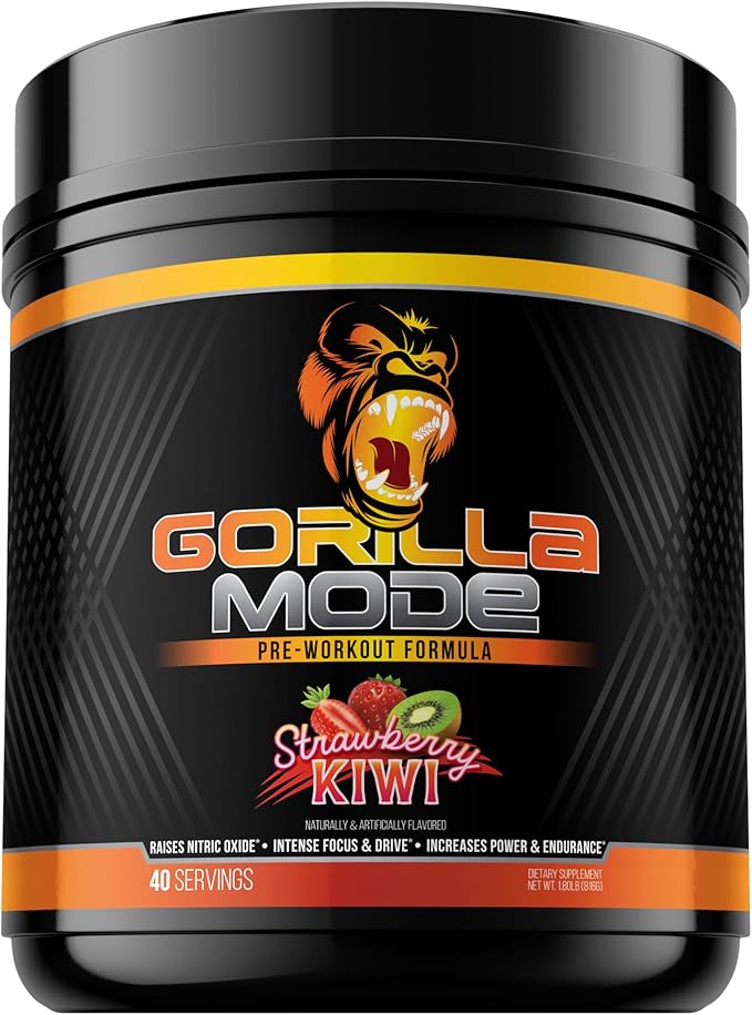 Gorilla Mind Pre Workout - Massive Pumps Laser Focus Energy Power - L-Citrulline, Creatine, L-Tyrosine, Betaine, Hydroprime, Alpha-GPC, 400mg Caffeine, Huperzine A 816g (Strawberry Kiwi)
