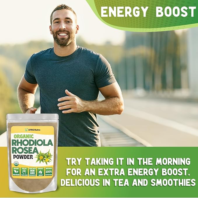 XPRS Nutra Organic Rhodiola Rosea Powder - Premium USDA Organic Rhodiola Powder for Cognition and Relaxation - Vegan Friendly Energy Booster (2 oz)