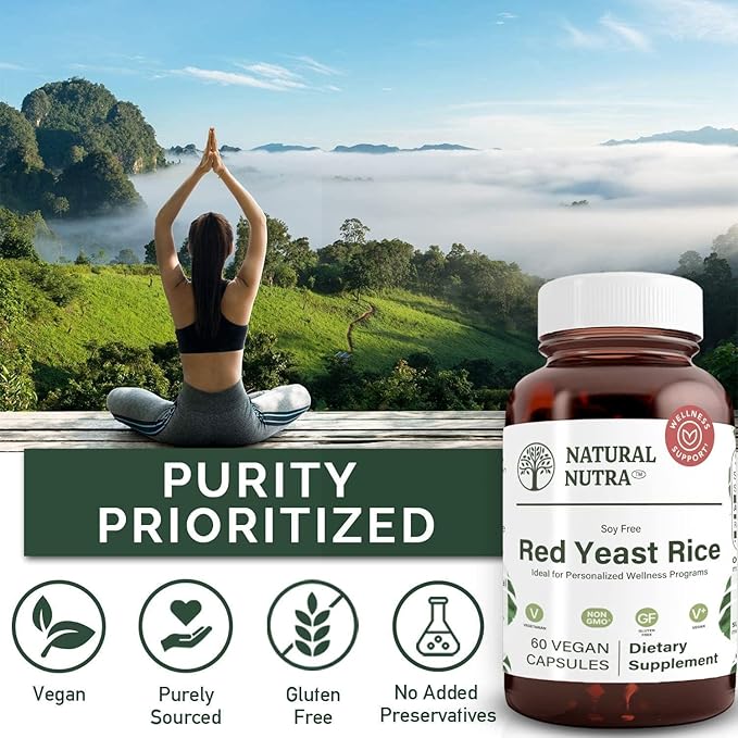 Natural Nutra Red Yeast Rice Extract, Cardiovascular Support, Helps Enhance Immunity, Helps Maintain Body Fats & Fluid Flow, Improve Digestion, Gluten Free Supplements, 600 mg, 60 Capsules (2 Pack)