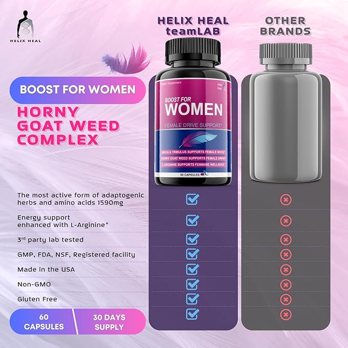 Libido Booster for Women Fast Acting with Horny Goat Weed - Female Desire Pills with Maca Root, Tribulus Terrestris, Ginseng and Hornygoatweed Women - Hormone Balance, Made in USA (60 ct)