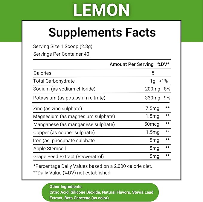 Sweet IV Electrolyte Powder – 3.9g Serving Flavored Drink Mix Magnesium, Copper – 40 Servings Magnesium Powder for Sports Enthusiasts, Athletes – Delicious and Refreshing (Lemon)