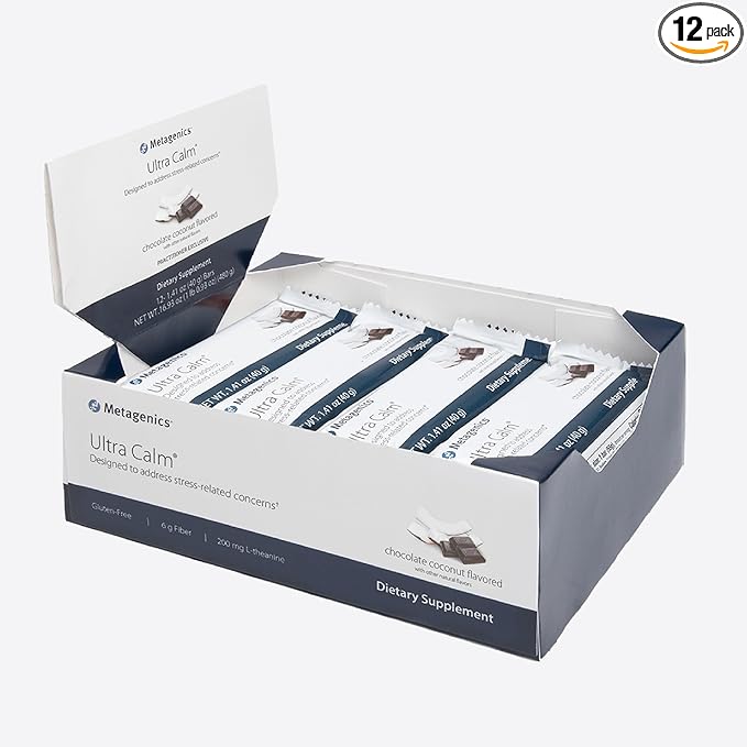 Metagenics Ultra Calm Bar - For Stress Management Support* - With 200 mg L-Theanine - With Iron & Potassium Minerals - 12 Bars
