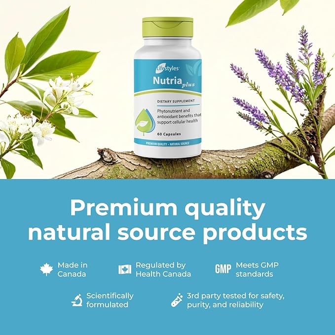 Lifestyles NutriaPlus Antioxidant Supplement - Herbal Immune Support & Multivitamin with Selenium, Vitamin C, Green Tea, Garlic, and More – Made in Canada – 60 Capsules