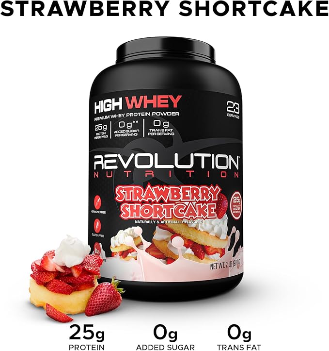 High Whey, Protein Powder 2LB, Whey Isolate, Gluten Free, Lean Muscle Mass for Men & Women, 25g of Protein Per Scoop, 908 g, 24 Servings (Strawberry Shortcake, 2 Pound)