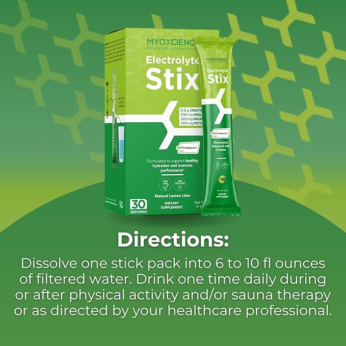 MYOXCIENCE Electrolyte STIX | Creatine Electrolyte Powder | Recovery from Exercise & Muscle Development w/Real Salt (Lemon Lime Flavor) (Stix 30 ct)