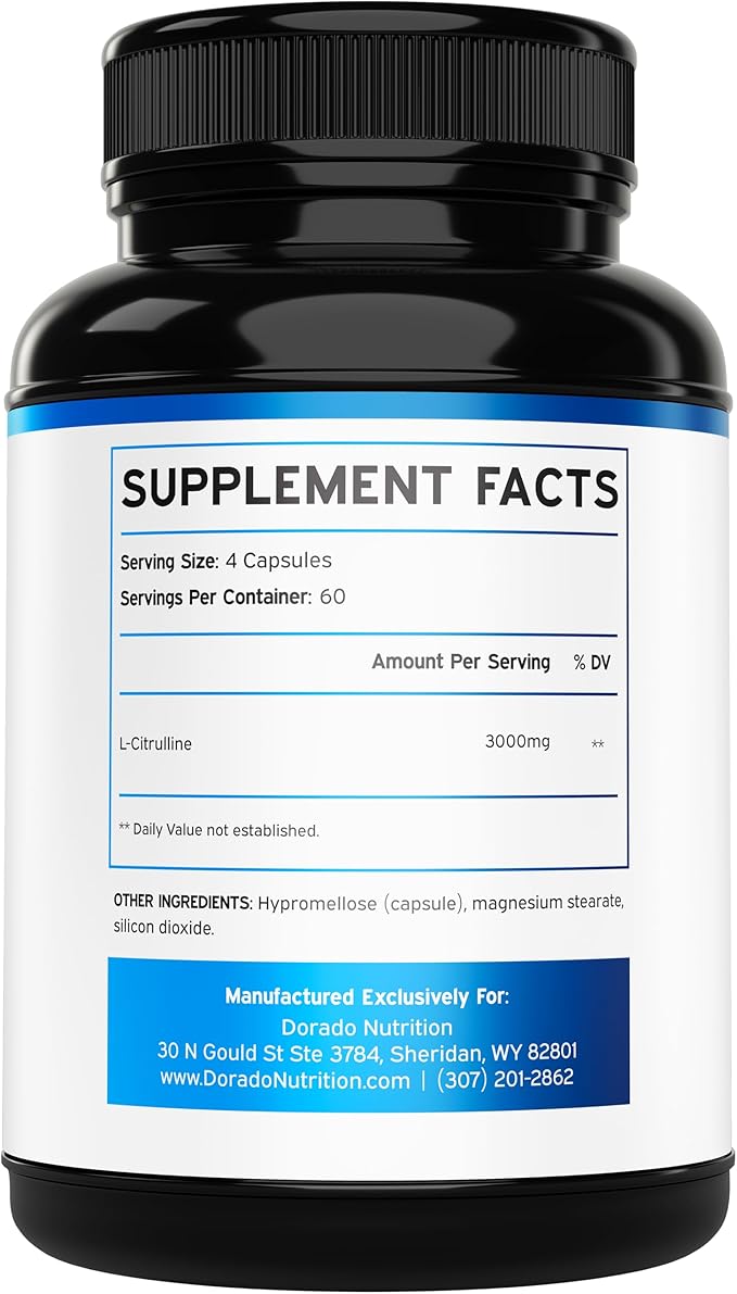 L Citrulline 3000mg Supplement (240 Capsules) Support L Arginine & Nitric Oxide Pills - L-Citrulline For Men & Women - Stamina, Endurance, Performance for Workouts - 3rd Party Tested, Vegan, USA Made