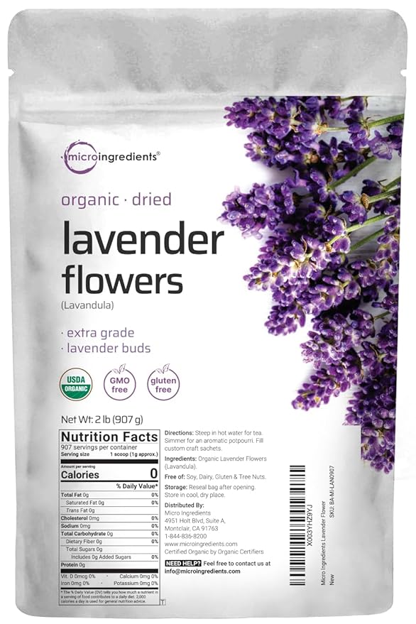 Organic Dried Lavender Flowers, 2lbs (32oz) | Culinary Lavender from France for Tea, Home Fragrance & Sachets | Food Grade Edible Buds | Non-GMO, Bulk Supply