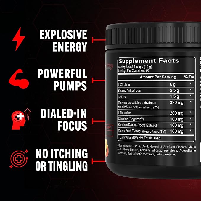 PEScience Prolific Energy Pre Workout – L Citrulline for Nitric Oxide, Rhodiola & CDP Choline Nootropic for Focus – Preworkout for Men & Women – 40 Scoops, Mango Splash