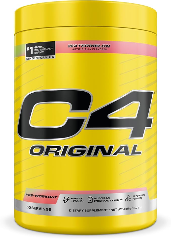 Cellucor C4 Original Pre Workout – Pre-Workout for Endurance, Focus & Performance with 200mg Caffeine, Beta-Alanine, Creatine Nitrate, L-Arginine & PeptiPump – Sugar Free, 50 Servings, Watermelon