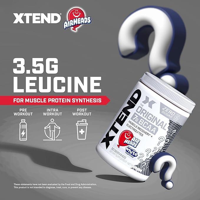 XTEND Original BCAA Powder Airheads Candy Flavor, 7g BCAA and 2.5g L-Glutamine, Sugar Free Post Workout Muscle Recovery Drink with Amino Acids for Men & Women, 30 Servings