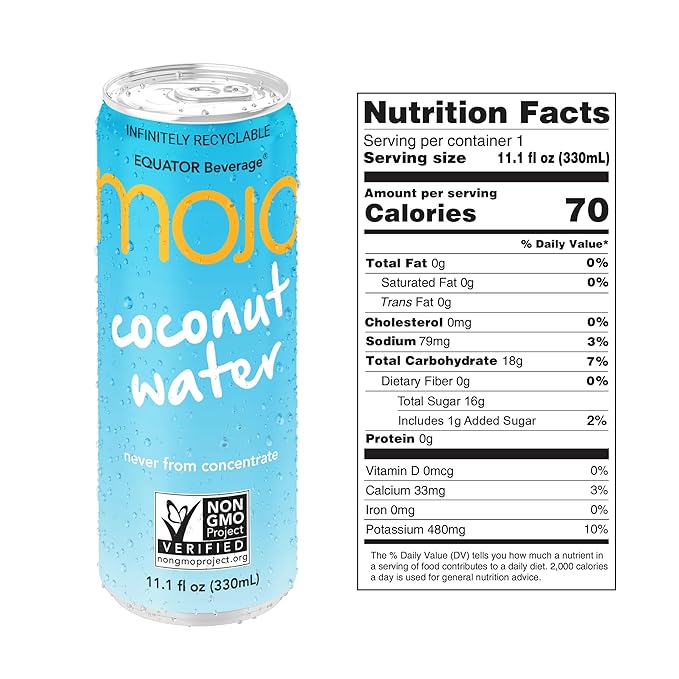 MOJO Coconut Water | Hydration Drink & Sports Drink | Electrolytes Beverage 1043 mg | Vitamin B & C | Hydration Drink for Skin & Body | 11.1 Oz (Pack Of 24)
