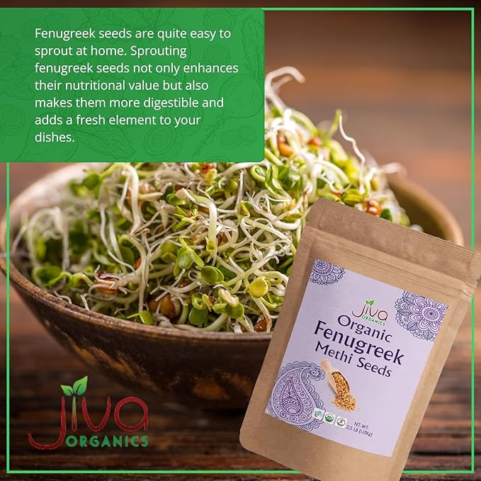 Jiva Organic Fenugreek Seeds 2.5 LB Bulk - Non-GMO, Gluten Free, Non Irradiated Whole Methi Seeds (Fenogreco En Semillas)