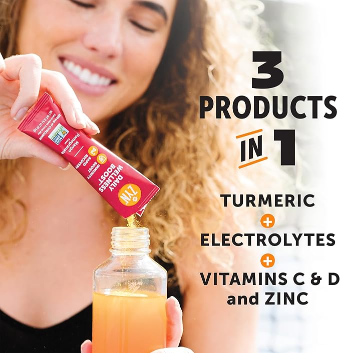 ZYN Electrolyte Drink Mix Hydration Packets, Electrolytes Powder, Hydration Packets w/Turmeric Curcumin, Vitamin C, Vitamin D, Zinc, Hydrate Electrolyte Powder Packets for Wellness, Variety Pack of 8
