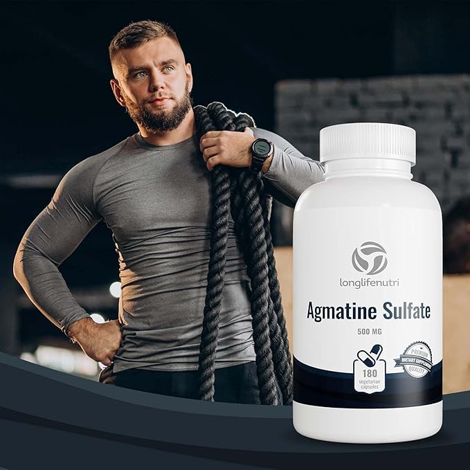 Agmatine Sulfate 500mg - 180 Veg Caps | Pre-Workout | Nitric Oxide Supplement | Strength & Focus Booster | Supports Muscle Recovery