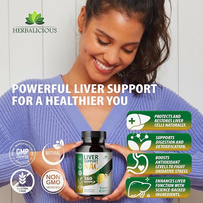 Liver Support NAC 360 Defence Capsules – Liver Detox with NAC, Milk Thistle, Dandelion Root, Turmeric, Choline, Zinc, and Chanca Piedra – Promotes Liver Health and Cellular Protection – 120 Capsules