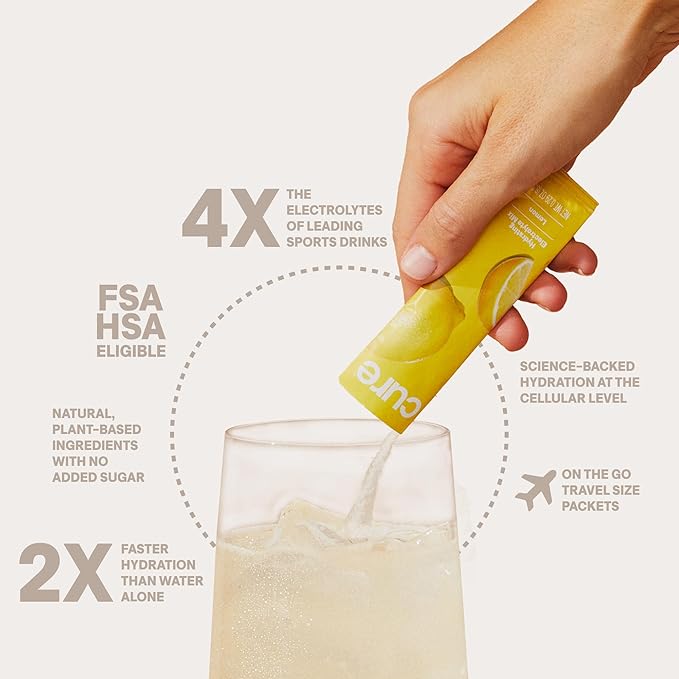 Cure Hydration | Plant-Based Electrolyte Drink Mix | No Added Sugar | FSA & HSA | Dehydration Relief Powder Made with Coconut Water | Non-GMO | Vegan | Pouch of 14 Packets - Lime