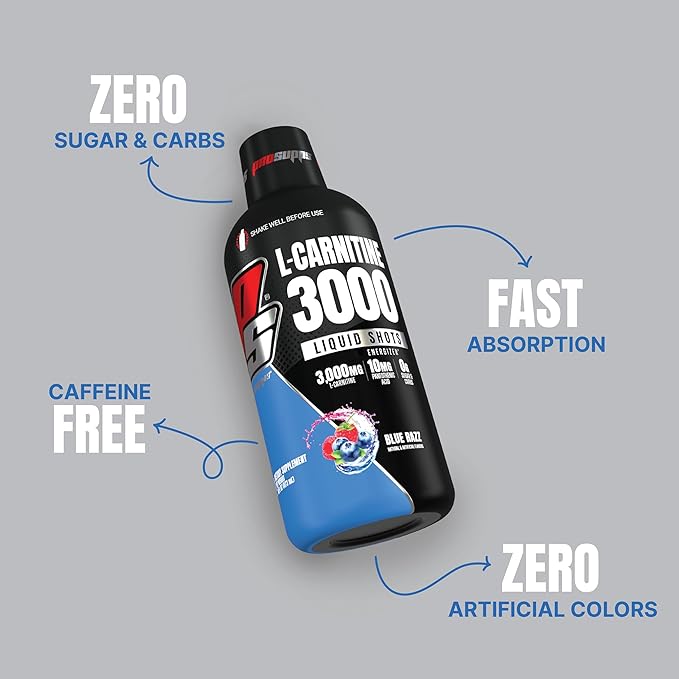 PROSUPPS L-Carnitine Liquid 3000, Stimulant-Free Liquid Shots for Men & Women - Clean Workout Drink for Energy, Performance & Muscle Recovery - No Sugar, No Carbs - 31 Servings, Blue Razz