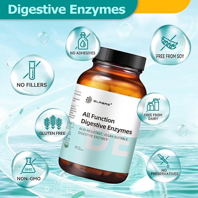 120 Tablets Digestive Enzymes-All Function,Acid Resistant,Vegan Suittable,Relieves Food Allergies,Promoting Digestive Health,Improves Gastrointestinal Environment,Non-GMO