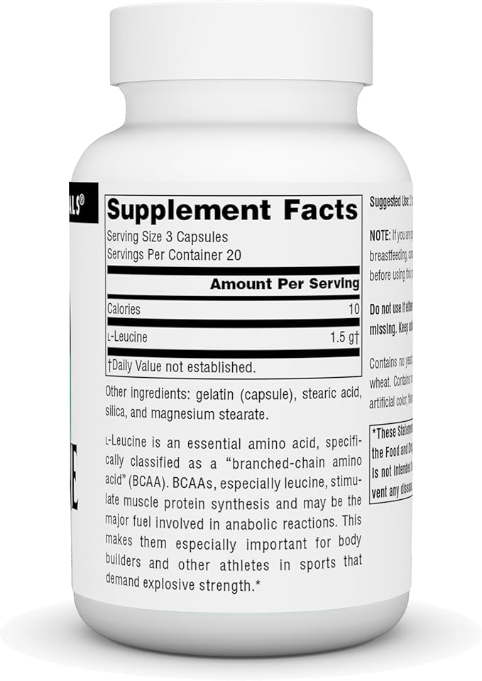 Source Naturals L-Leucine A Free Form Essential Amino Acid Supplement for Energy Support - 60 Capsules