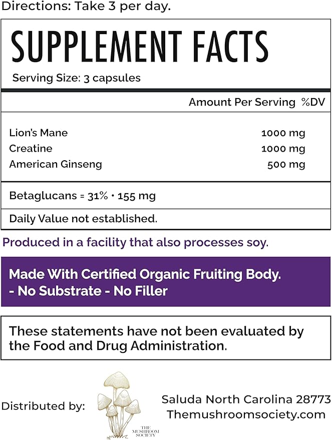 Pre-Workout Supplement - Lion’s Mane, Creatine, & American Ginseng Extract Blend - Energy, Focus & Performance Support - Natural Workout Support - 60 Capsules