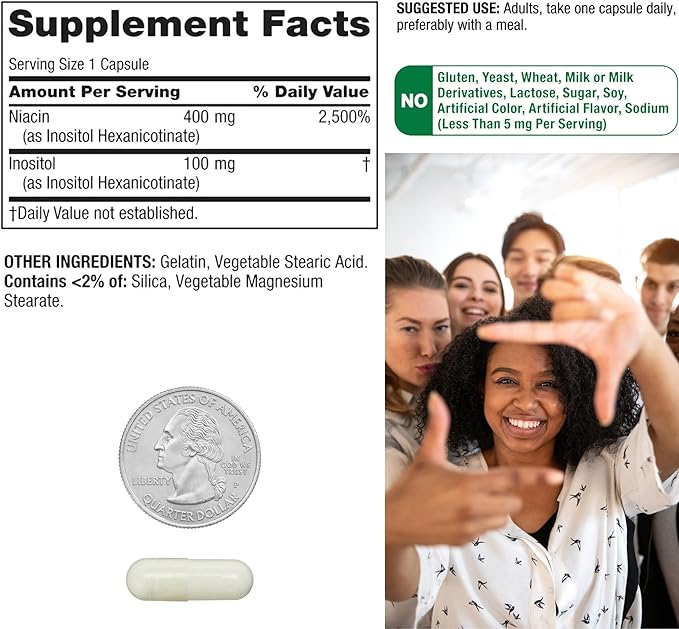 Spring Valley Vitamin B3 Niacin 500mg Flush Free Capsules, Dietary Supplement 60 Pills (Pack of 1)