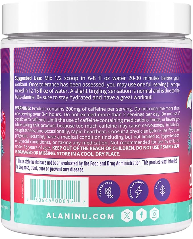 Alani Nu Pre Workout Powder Hawaiian Shaved Ice | Amino Energy Boost | Endurance Supplement | Sugar Free | 200mg Caffeine | L-Theanine, Beta-Alanine, Citrulline | 30 Servings