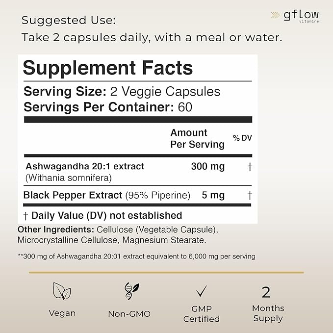 Ashwagandha Supplements - ashwagandha Powder Capsules Extra Strength with Black Pepper | Mood Support, Focus, Energy Support | Vegan Friendly, Non-GMO, Made in USA