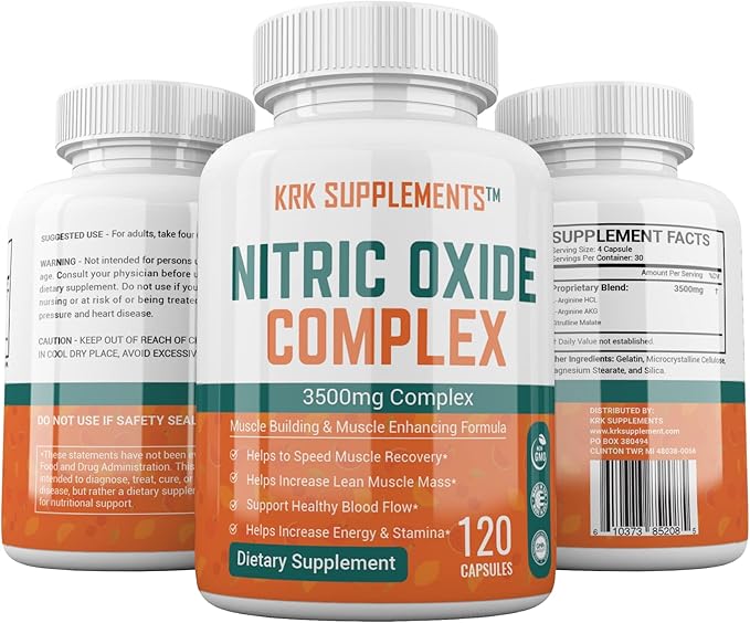 Bundle Combo for 3 Total Bottles of Nitric Oxide Complex 3500mg Per Serving L-Arginine HCL AAKG AKG Alpha Ketoglutarate Citrulline Malate
