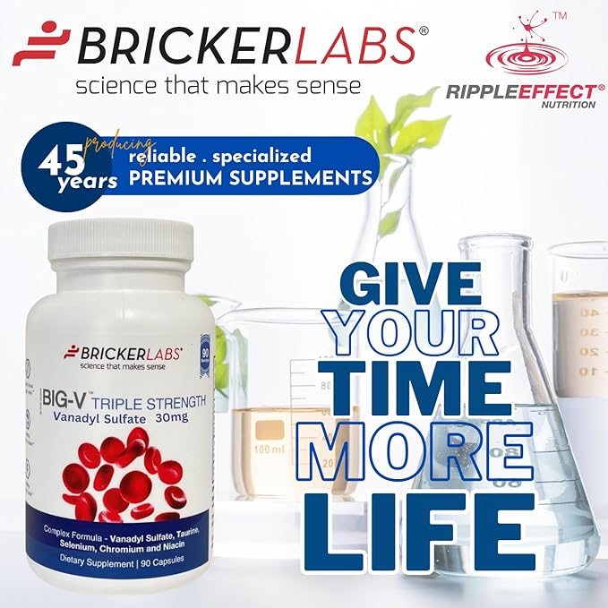 Big-V Triple Strength Vanadyl Supplement: Vanadyl Sulfate 30 mg, Taurine 600 mg, Selenium, Chromium and Niacin, Blended Mineral Supplement Capsules 90 ct