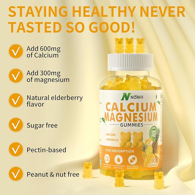 Calcium Magnesium Zinc Gummies with Vitamin D3, ashwagandha Supplement - High Potency Enhanced Absorption - Pineapple Flavor-90 Count