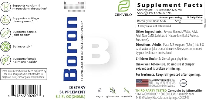 Liquid Boron | 3 Month Supply | Support Graceful Aging | Support Calcium and Magnesium Absorption