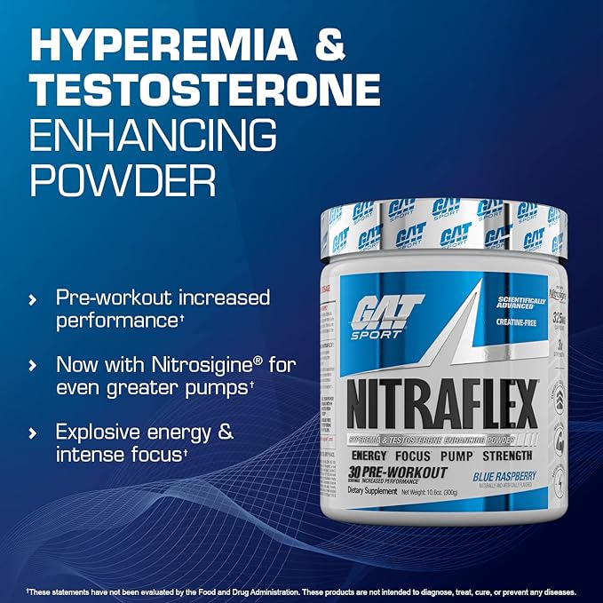 GAT SPORT Nitraflex Advanced Pre-Workout Powder, Increases Blood Flow, Boosts Strength and Energy, Improves Exercise Performance, Men & Women (Fruit Punch, 30 Servings)
