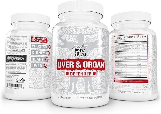 5% Nutrition Rich Piana Liver & Organ Defender Cycle Support Plus NAC | Liver Support, Prostate Supplement, Heart, Kidney, Skin Support | Milk Thistle, Saw Palmetto, Hawthorn Berry (30-90 Servings)