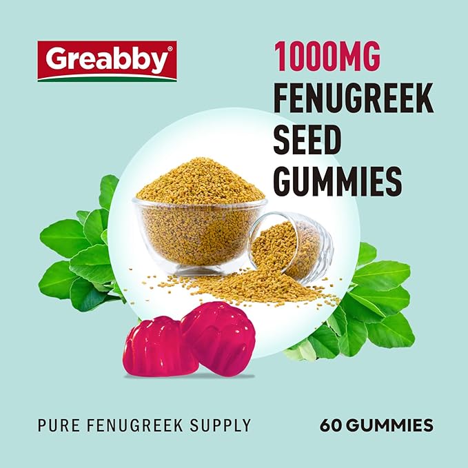 Fenugreek Gummies 1000mg, Pure Organic Fenugreek Seeds Supplement, Healthy Lactation Support, Non-GMO (60 Vegan Gummies)